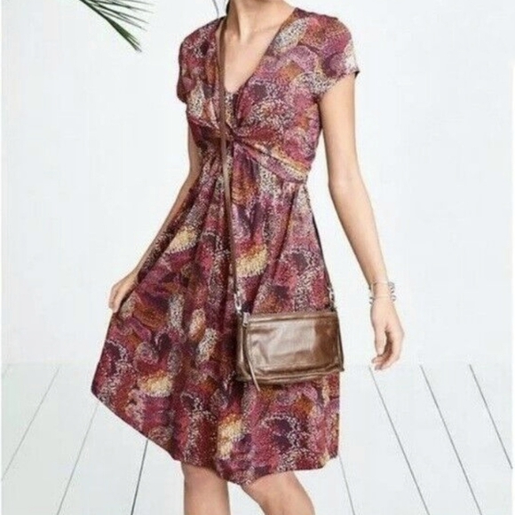 Garnet Hill Dresses & Skirts - Garnet Hill Stretch Knit Dress V Neck Womens 12 Burgundy Purple Short Sleeve